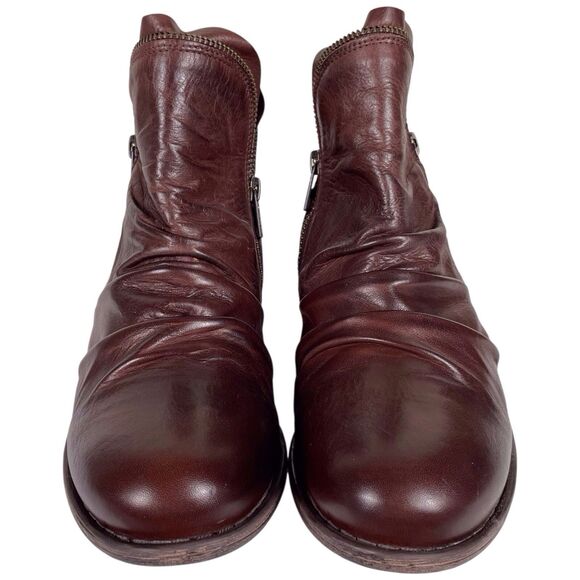 Miz Mooz Luna Ruched Ankle Boot Size 9.5 Brown Leather Side Zip EUC - Picture 8 of 12